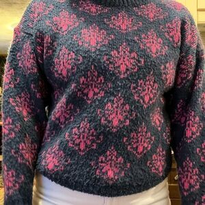 Cozy Pink and Blue Patterned Sweater